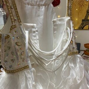 White Dress with Gold and Crystal Accents